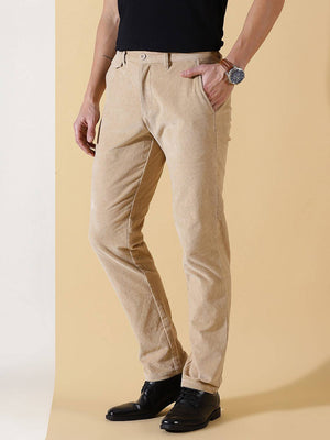 Thomas Scott Men Textured Smart Slim Fit Easy Wash Corduroy Chinos