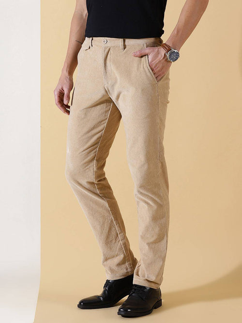 Thomas Scott Men Textured Smart Slim Fit Easy Wash Corduroy Chinos