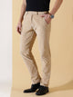 Beige Textured Smart Slim Fit Easy Wash Corduroy Chinos Trouser For Men