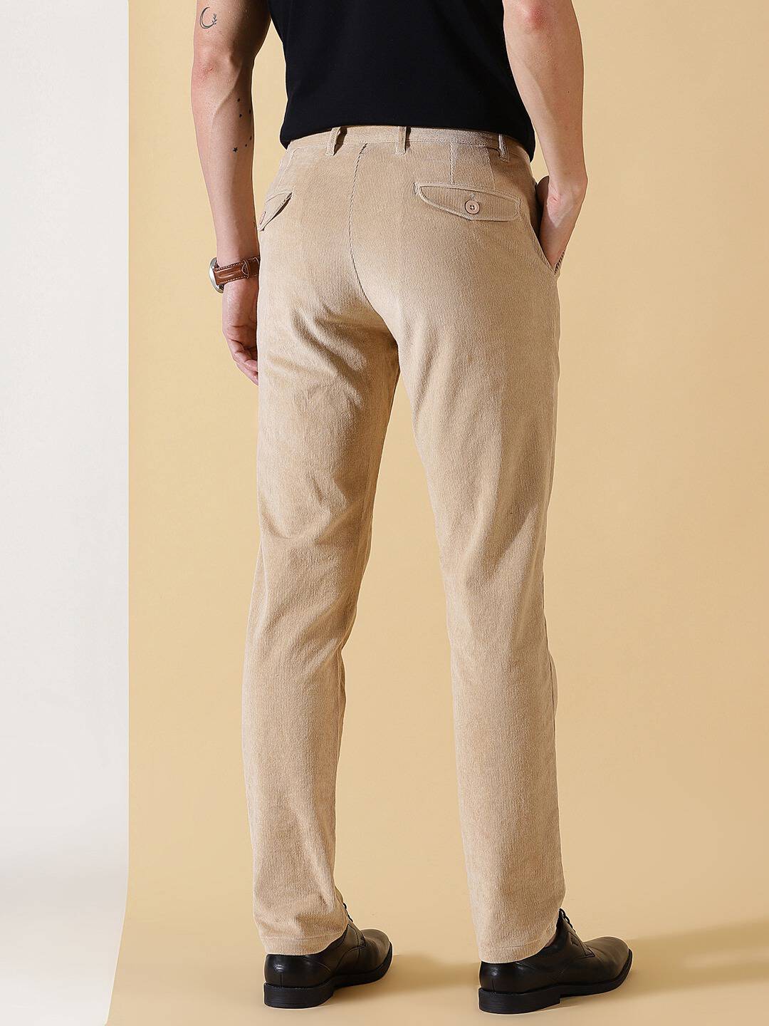 Thomas Scott Men Textured Smart Slim Fit Easy Wash Corduroy Chinos