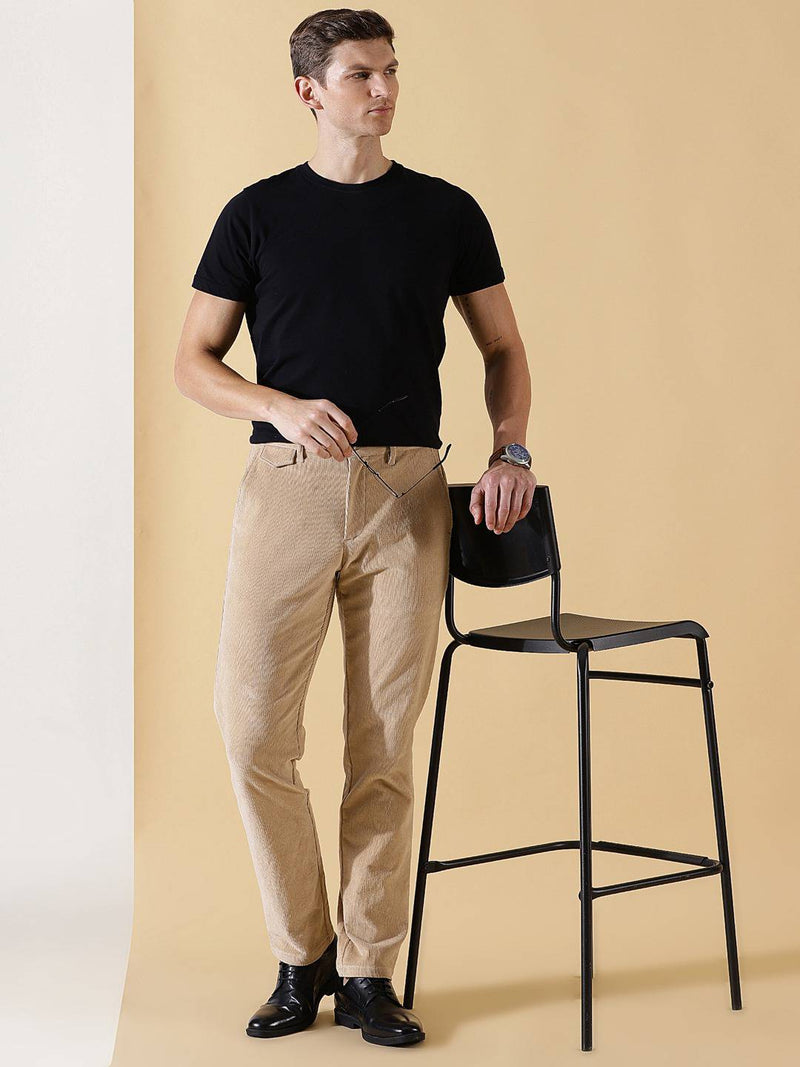 Thomas Scott Men Textured Smart Slim Fit Easy Wash Corduroy Chinos