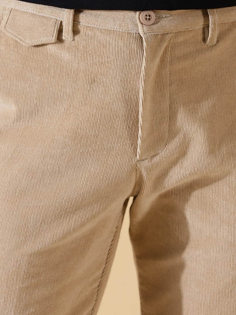 Thomas Scott Men Textured Smart Slim Fit Easy Wash Corduroy Chinos
