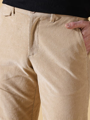 Thomas Scott Men Textured Smart Slim Fit Easy Wash Corduroy Chinos
