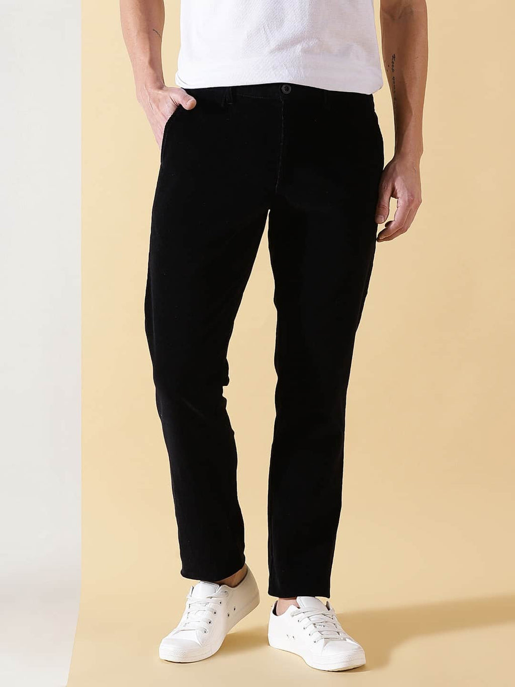 Thomas Scott Men Smart Slim Fit Easy Wash Corduroy Cotton Chinos