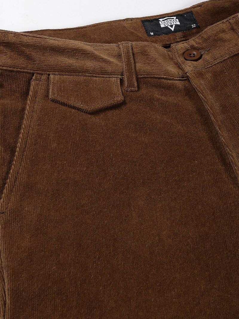 Thomas Scott Men Textured Smart Slim Fit Easy Wash Corduroy Chinos Trousers