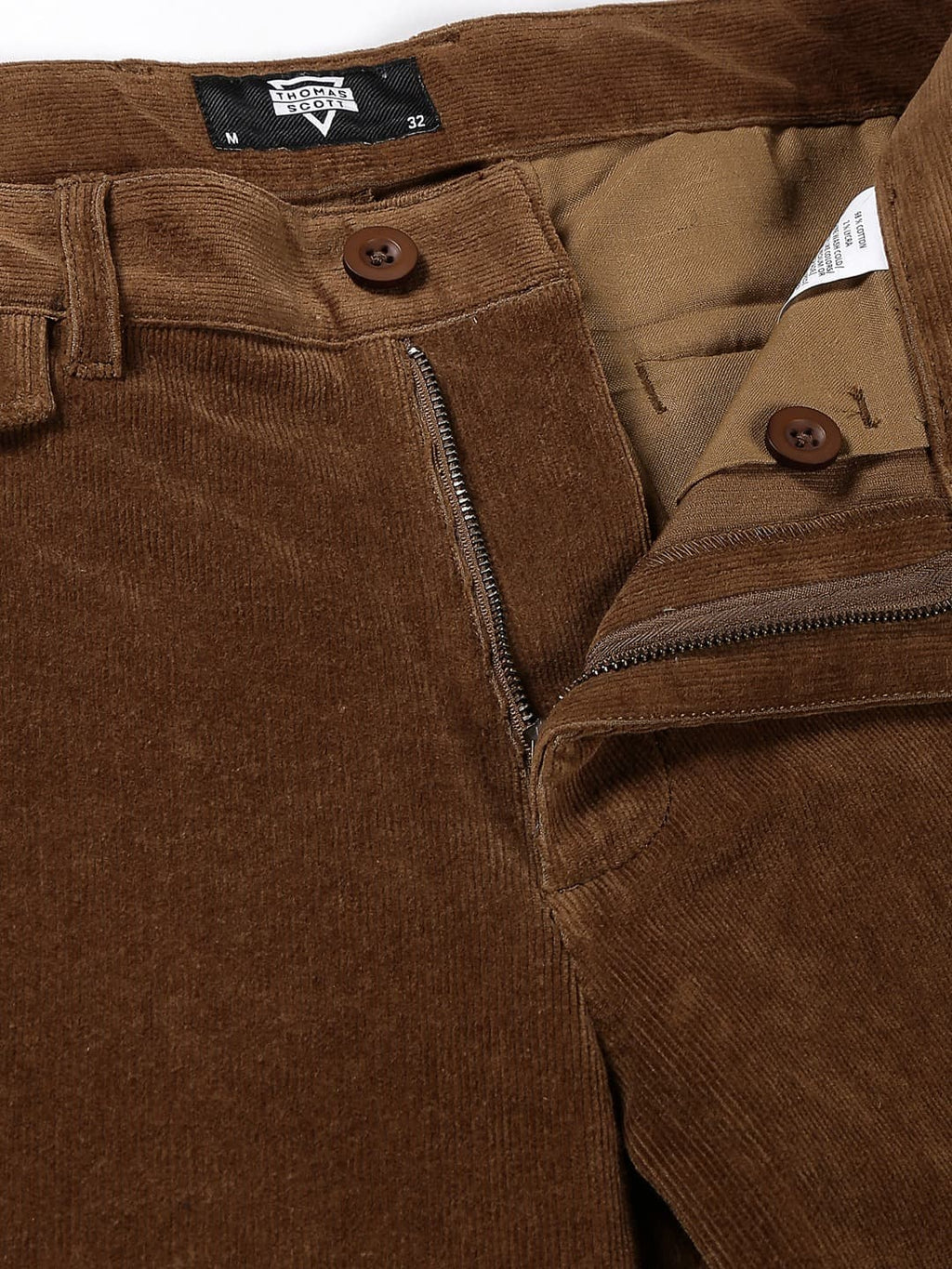 Thomas Scott Men Textured Smart Slim Fit Easy Wash Corduroy Chinos Trousers
