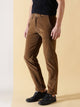 Brown Textured Smart Slim Fit Easy Wash Corduroy Chinos Trouser For Men