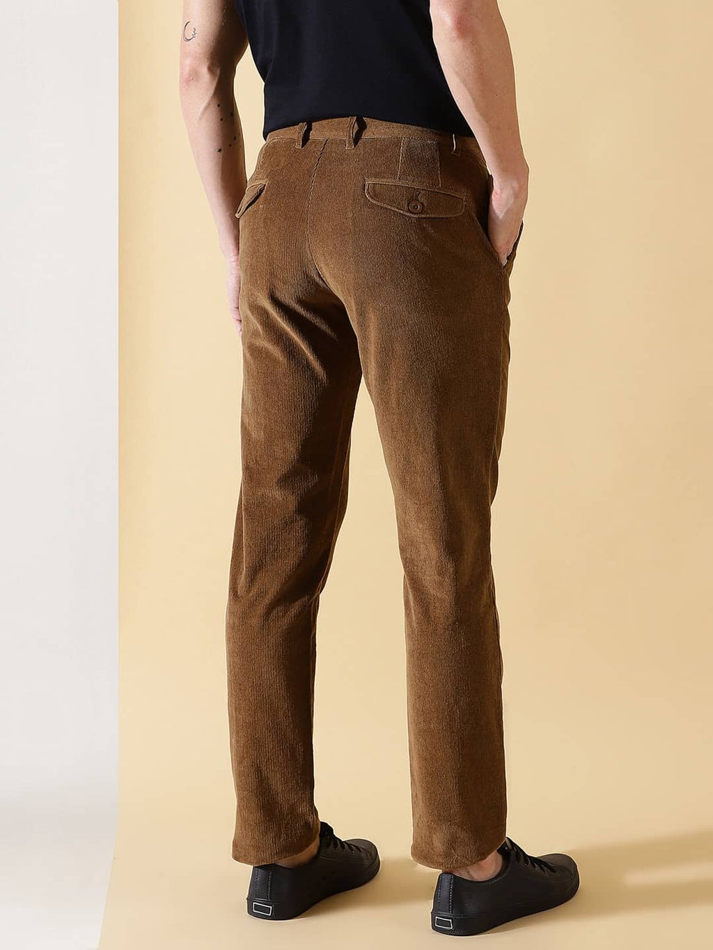 Thomas Scott Men Textured Smart Slim Fit Easy Wash Corduroy Chinos Trousers