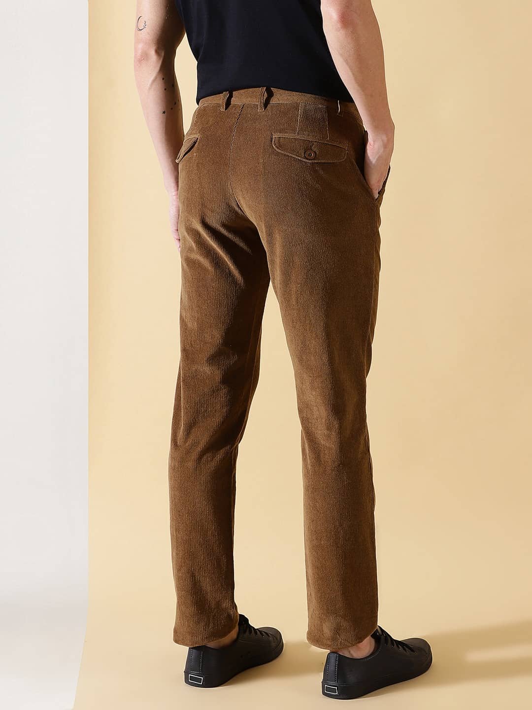Thomas Scott Men Textured Smart Slim Fit Easy Wash Corduroy Chinos Trousers