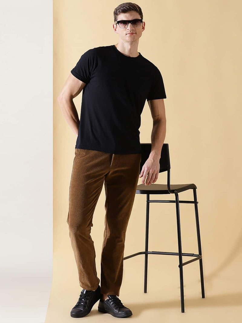 Thomas Scott Men Textured Smart Slim Fit Easy Wash Corduroy Chinos Trousers