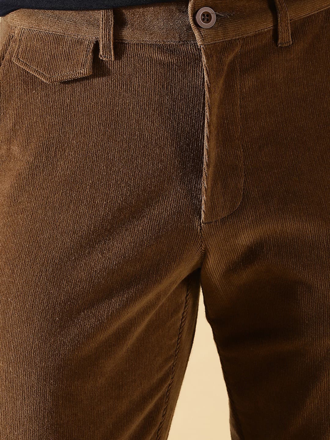 Thomas Scott Men Textured Smart Slim Fit Easy Wash Corduroy Chinos Trousers