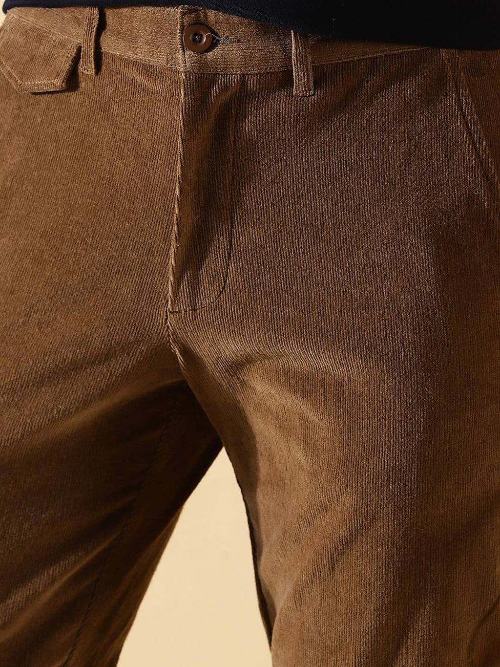 Thomas Scott Men Textured Smart Slim Fit Easy Wash Corduroy Chinos Trousers