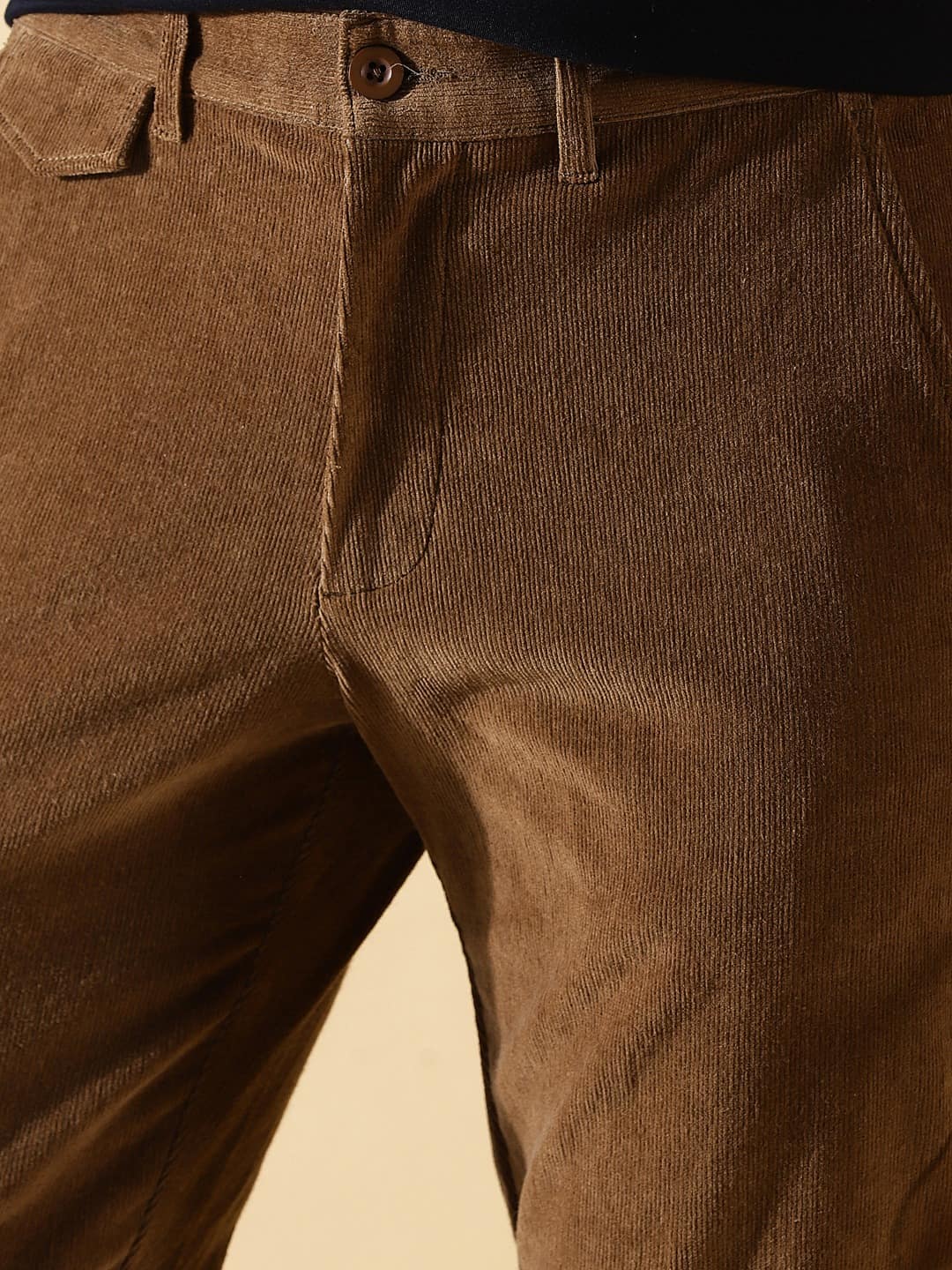 Thomas Scott Men Textured Smart Slim Fit Easy Wash Corduroy Chinos Trousers