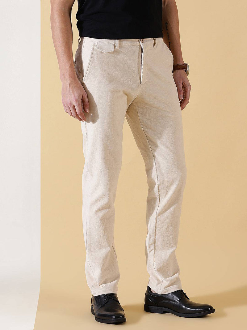 Thomas Scott Men Textured Smart Slim Fit Easy Wash Corduroy Chinos Trousers