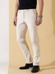 Cream Textured Smart Slim Fit Easy Wash Corduroy Chinos Trouser For Men