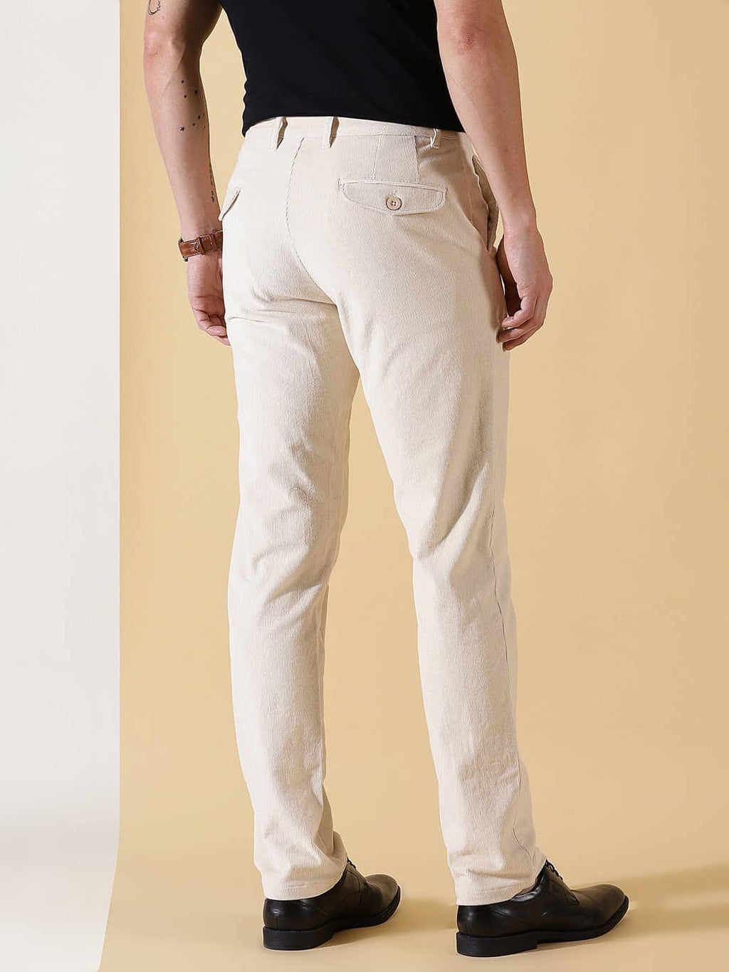 Thomas Scott Men Textured Smart Slim Fit Easy Wash Corduroy Chinos Trousers