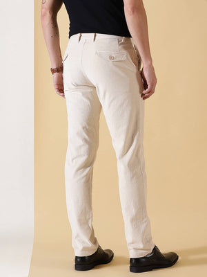 Thomas Scott Men Textured Smart Slim Fit Easy Wash Corduroy Chinos Trousers