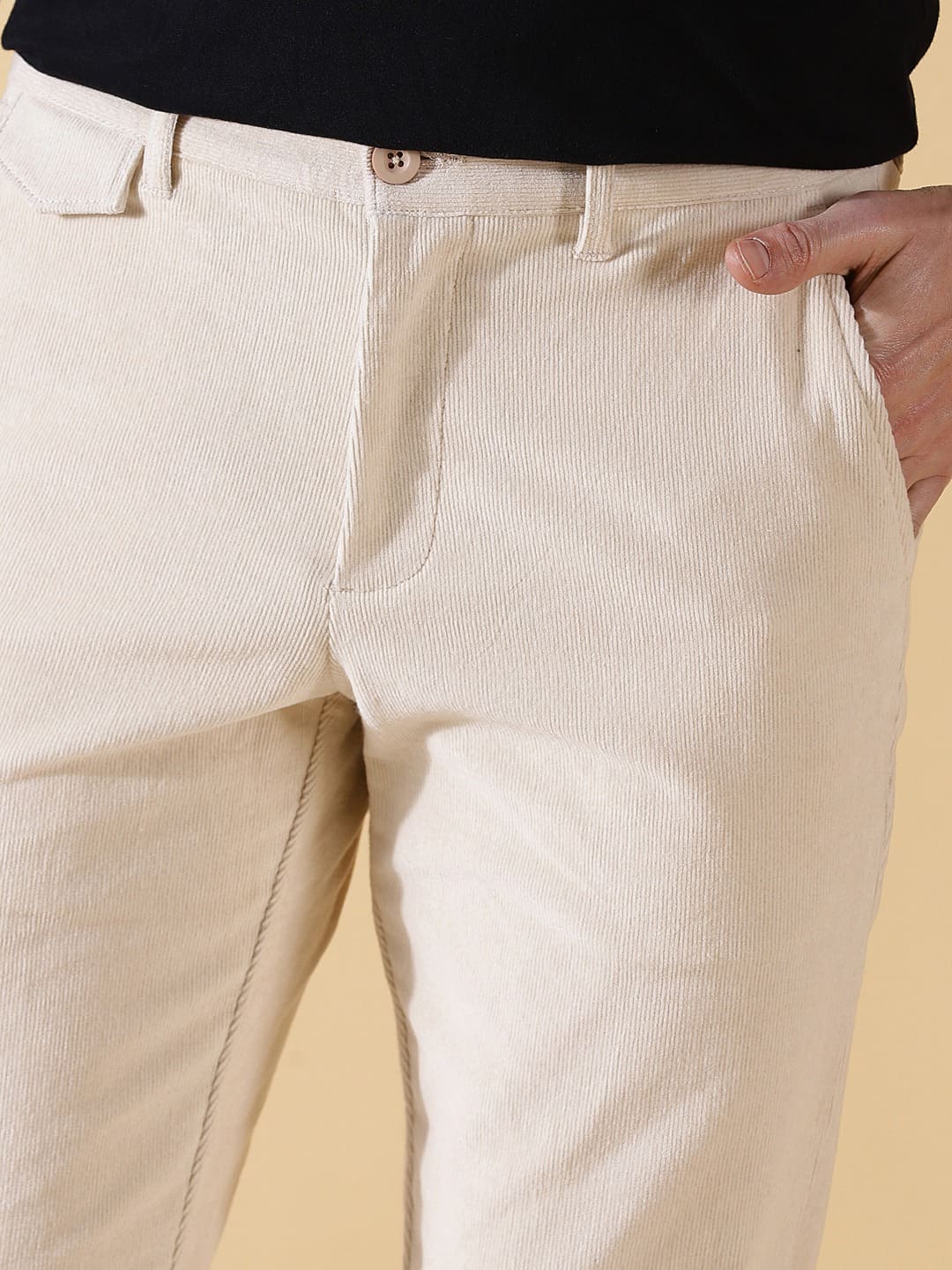 Thomas Scott Men Textured Smart Slim Fit Easy Wash Corduroy Chinos Trousers