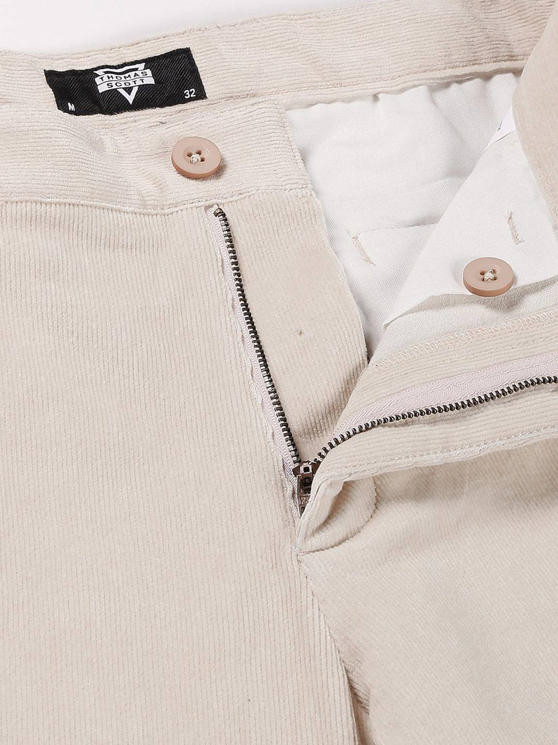 Thomas Scott Men Textured Smart Slim Fit Easy Wash Corduroy Chinos Trousers
