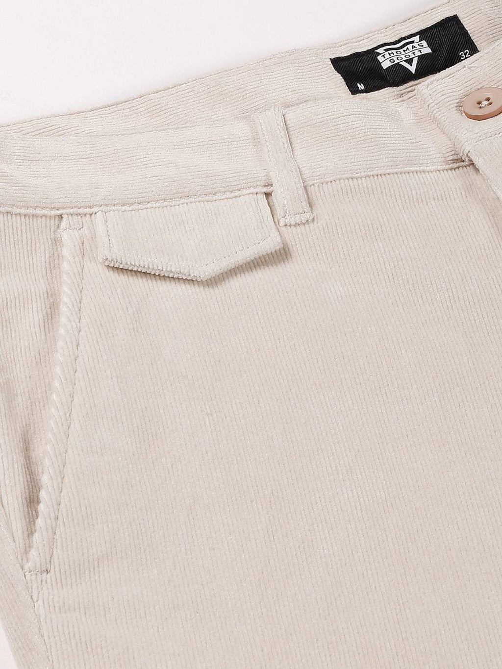 Thomas Scott Men Textured Smart Slim Fit Easy Wash Corduroy Chinos Trousers