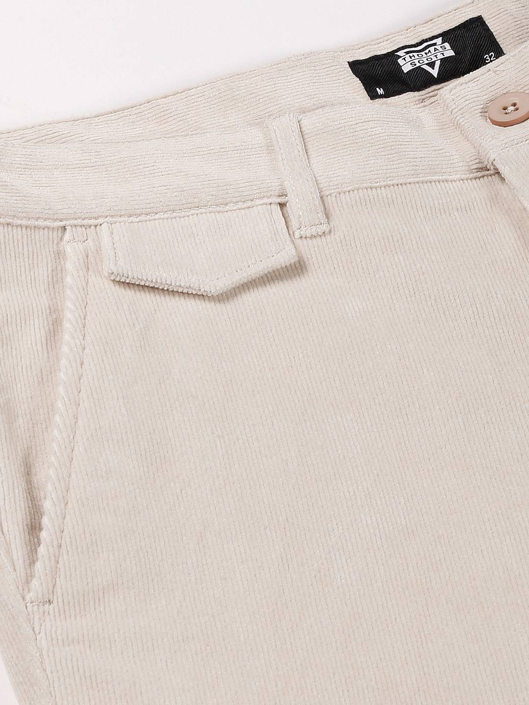 Thomas Scott Men Textured Smart Slim Fit Easy Wash Corduroy Chinos Trousers