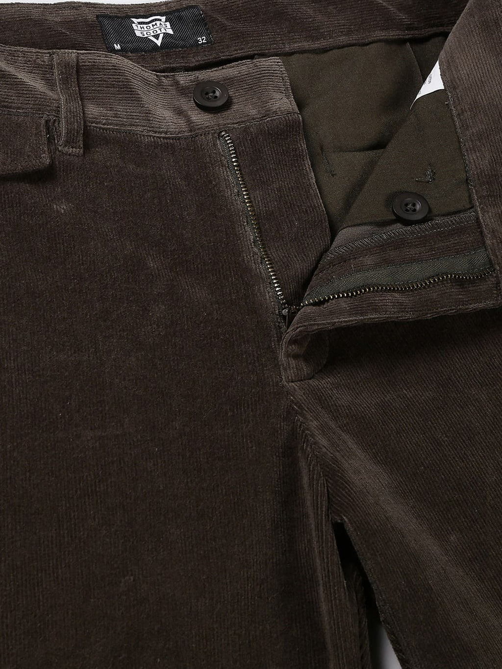 Thomas Scott Men Textured Smart Slim Fit Easy Wash Corduroy Chinos Trousers