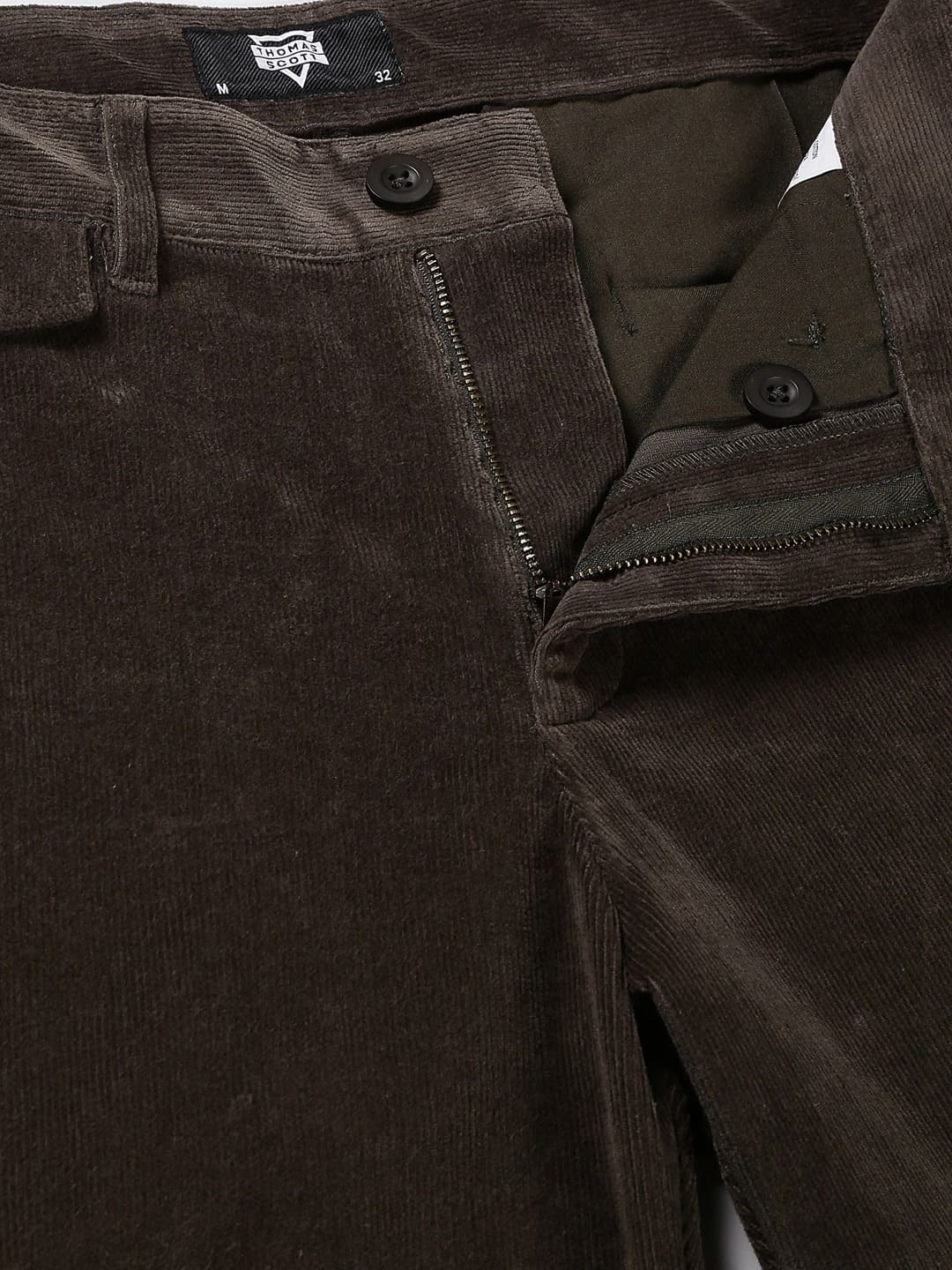 Thomas Scott Men Textured Smart Slim Fit Easy Wash Corduroy Chinos Trousers