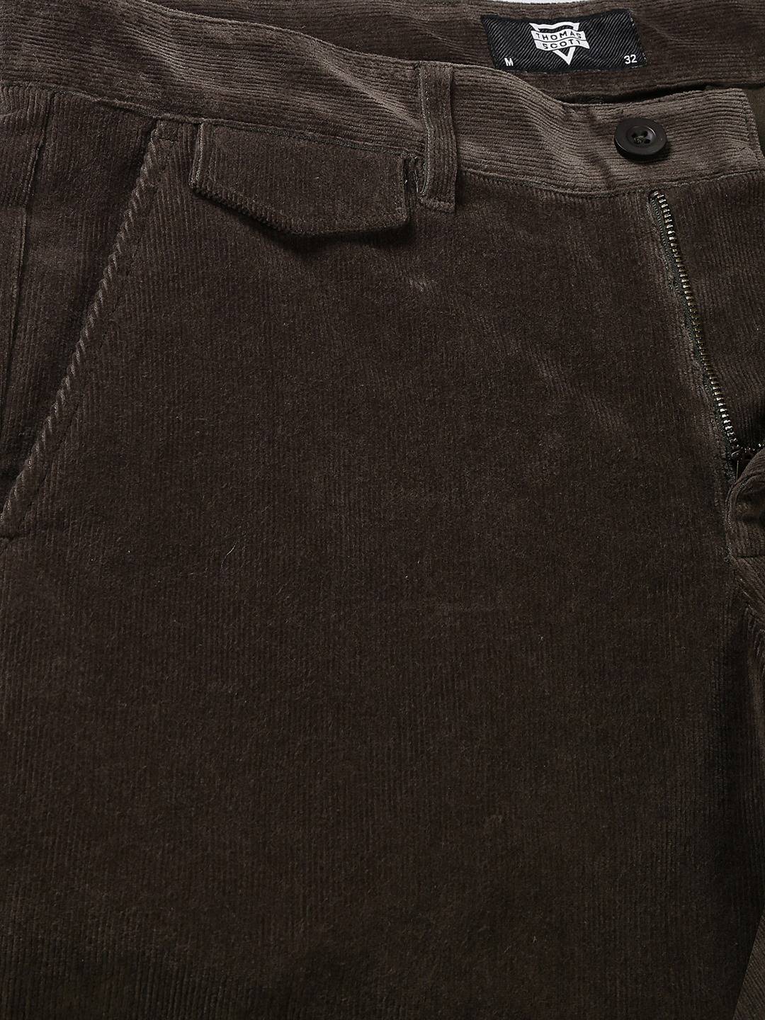 Thomas Scott Men Textured Smart Slim Fit Easy Wash Corduroy Chinos Trousers