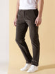 Dark Green Textured Smart Slim Fit Easy Wash Corduroy Chinos Trouser For Men