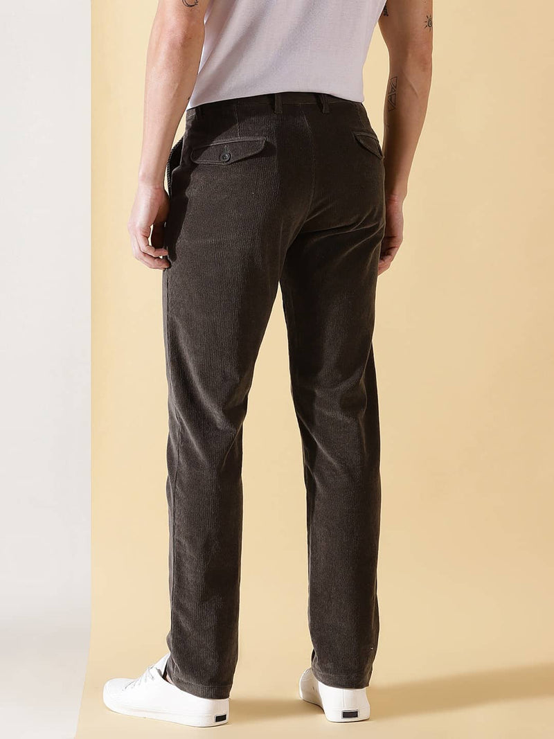 Thomas Scott Men Textured Smart Slim Fit Easy Wash Corduroy Chinos Trousers