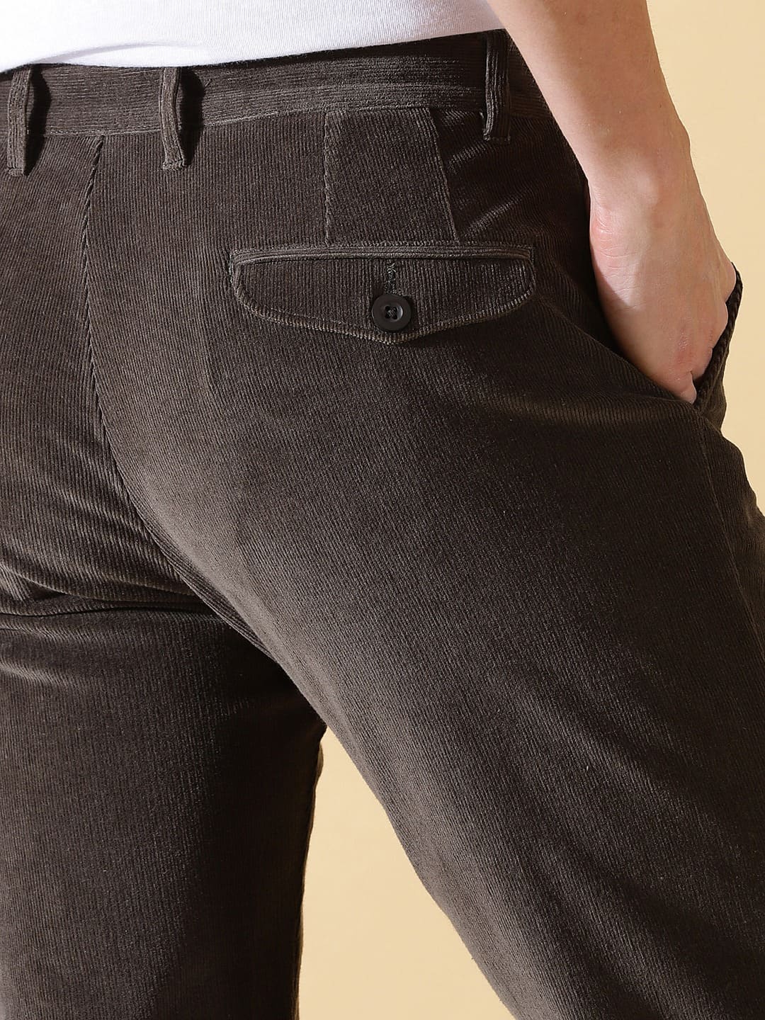 Thomas Scott Men Textured Smart Slim Fit Easy Wash Corduroy Chinos Trousers