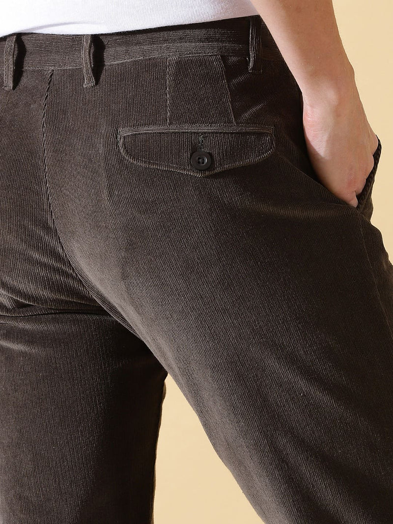 Thomas Scott Men Textured Smart Slim Fit Easy Wash Corduroy Chinos Trousers