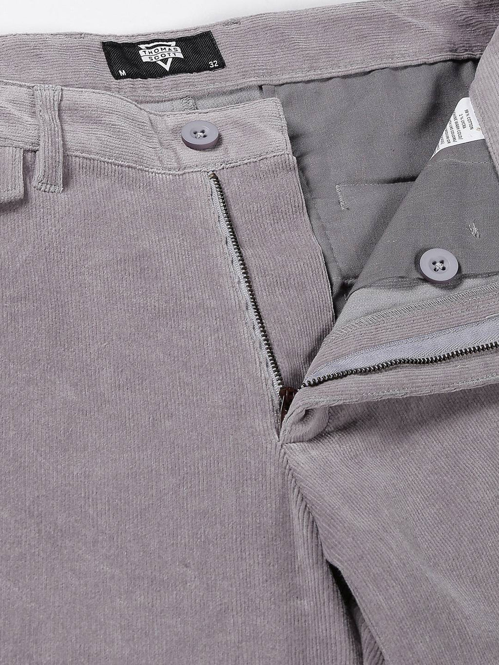 Thomas Scott Men Textured Smart Slim Fit Easy Wash Corduroy Chinos Trousers