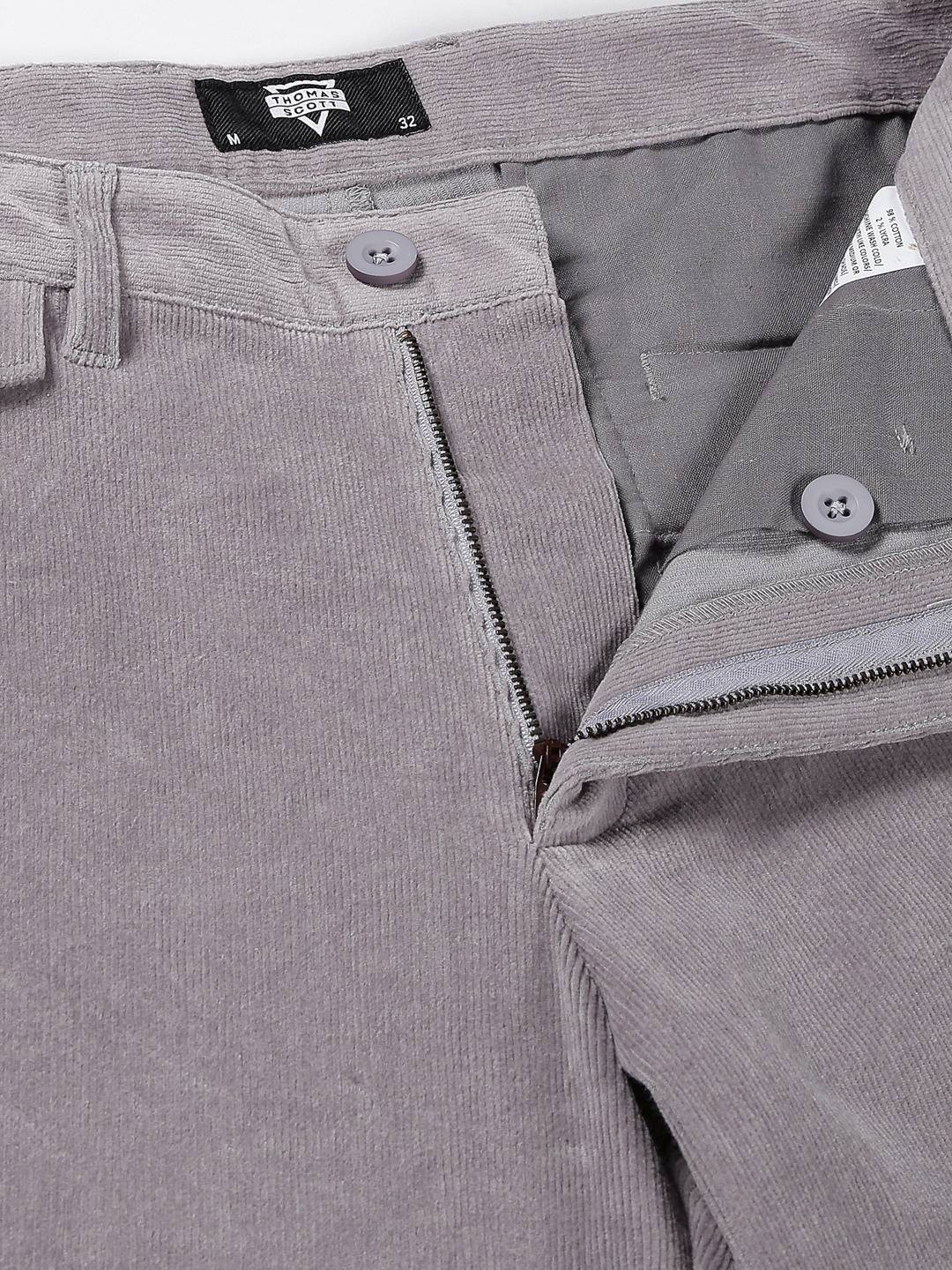 Thomas Scott Men Textured Smart Slim Fit Easy Wash Corduroy Chinos Trousers