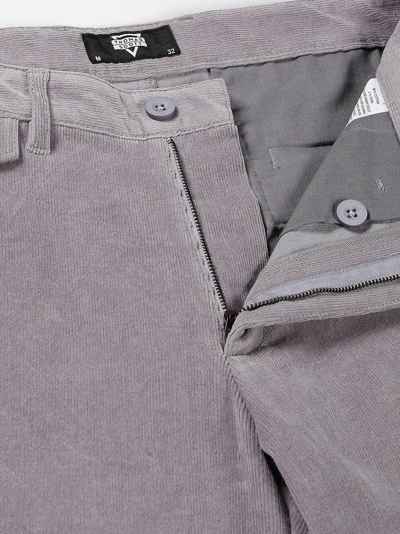 Thomas Scott Men Textured Smart Slim Fit Easy Wash Corduroy Chinos Trousers