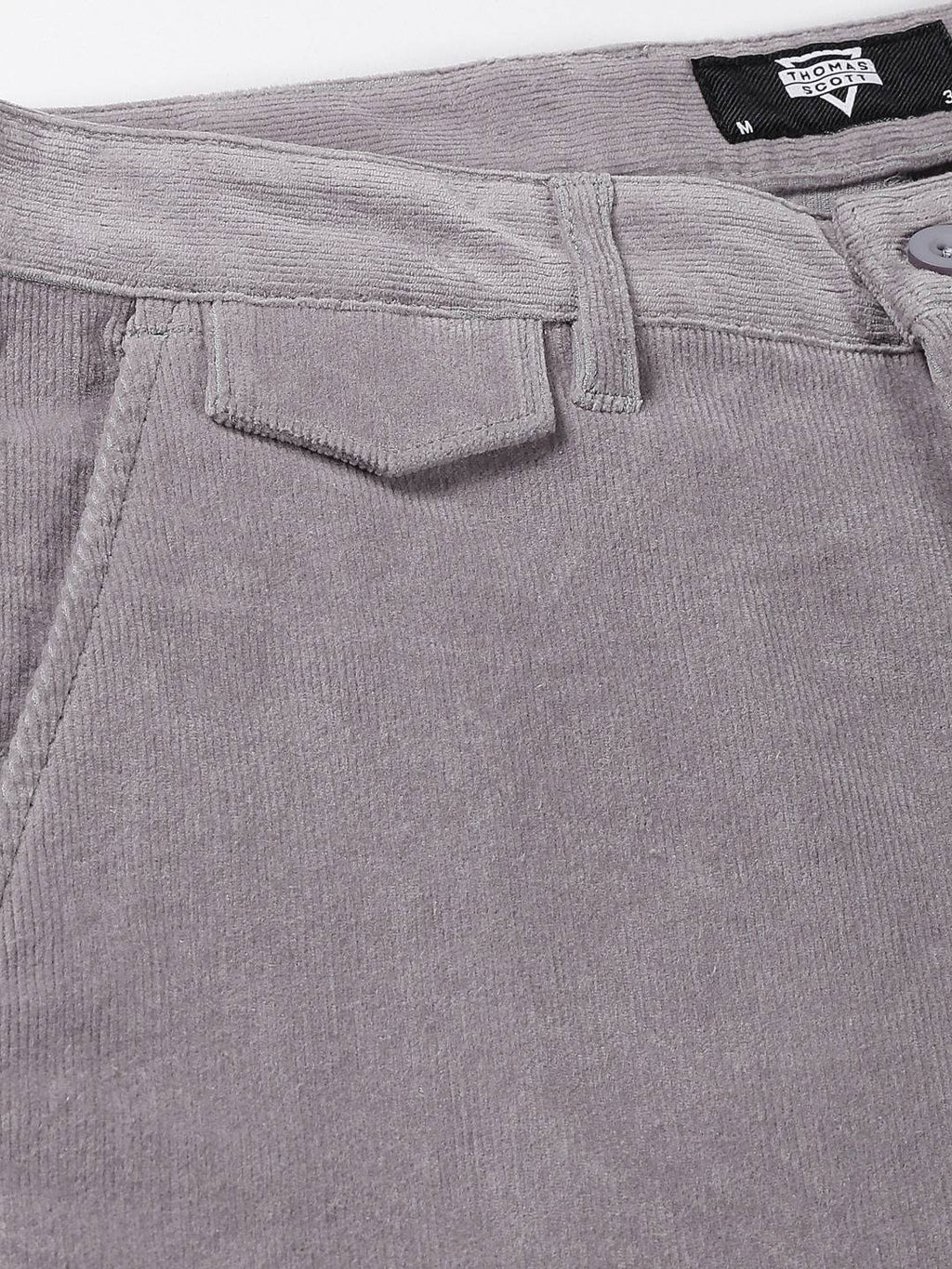 Thomas Scott Men Textured Smart Slim Fit Easy Wash Corduroy Chinos Trousers