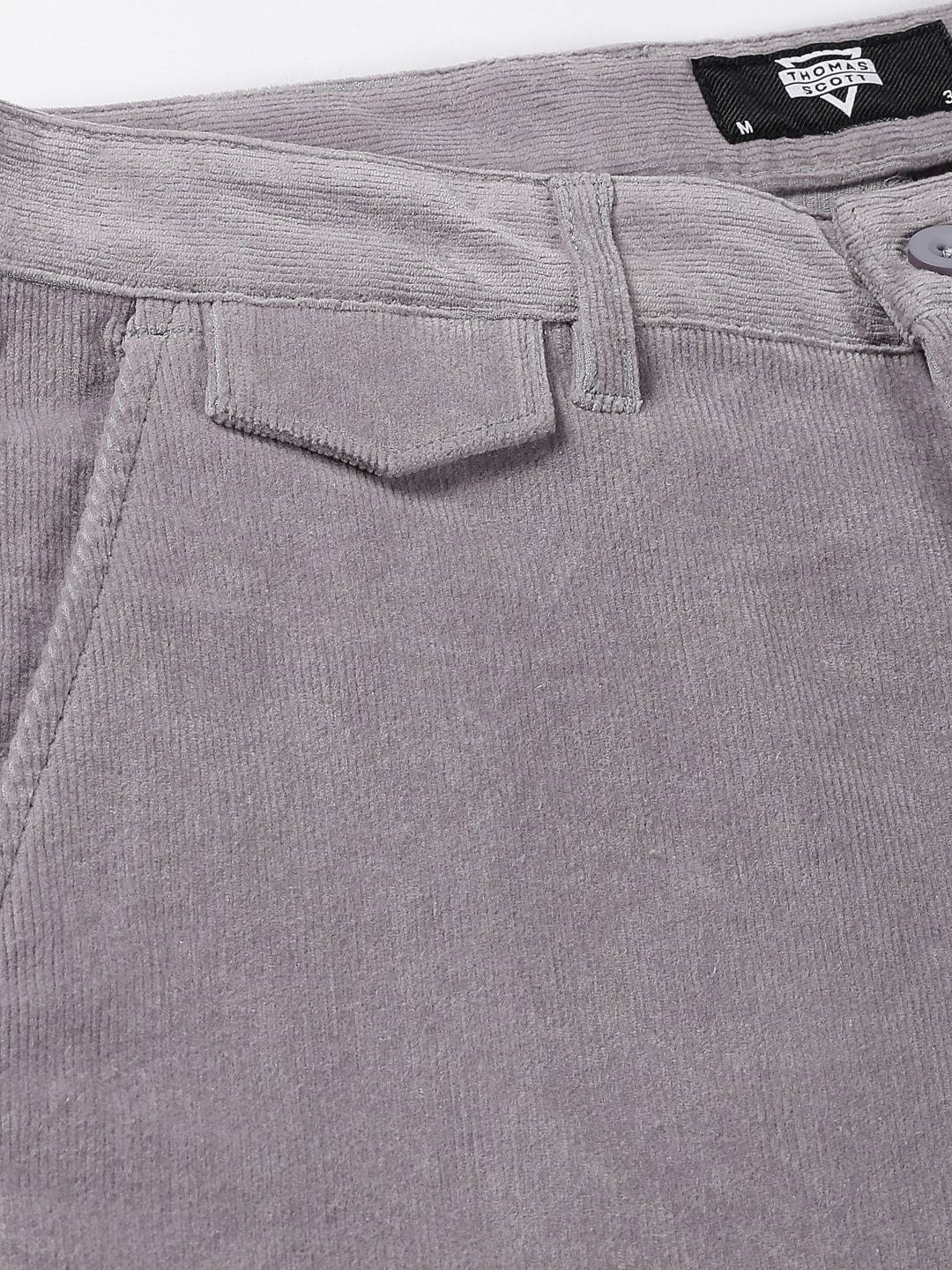 Thomas Scott Men Textured Smart Slim Fit Easy Wash Corduroy Chinos Trousers