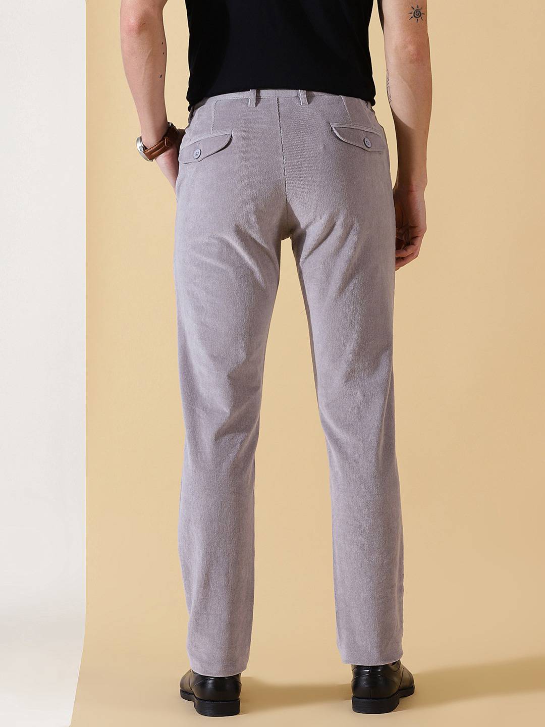 Thomas Scott Men Textured Smart Slim Fit Easy Wash Corduroy Chinos Trousers