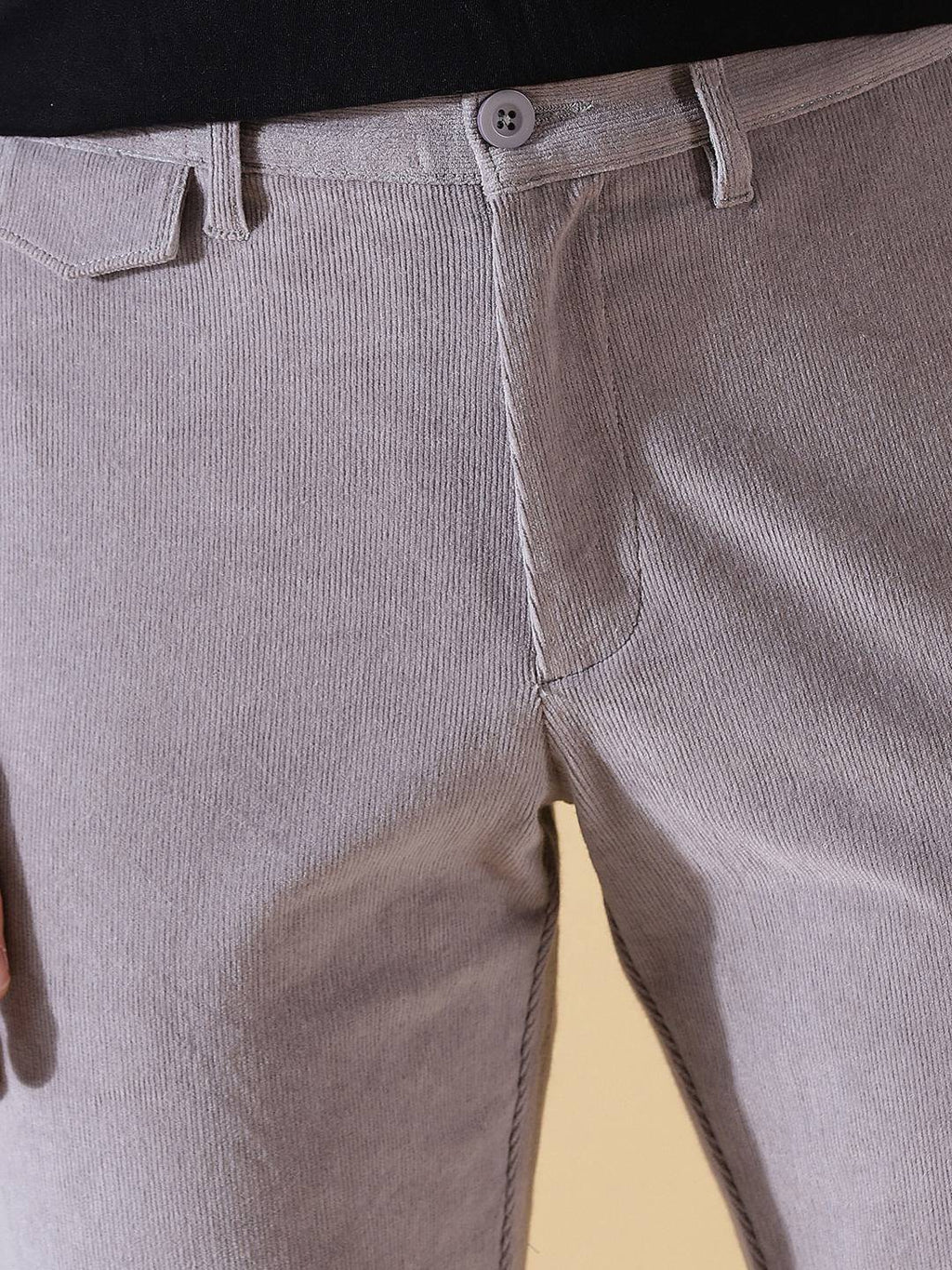 Thomas Scott Men Textured Smart Slim Fit Easy Wash Corduroy Chinos Trousers