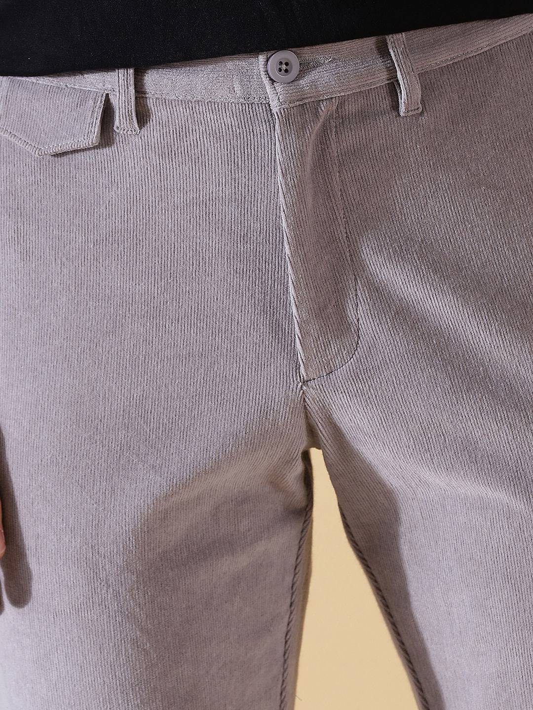 Thomas Scott Men Textured Smart Slim Fit Easy Wash Corduroy Chinos Trousers