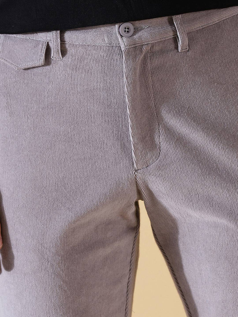 Thomas Scott Men Textured Smart Slim Fit Easy Wash Corduroy Chinos Trousers