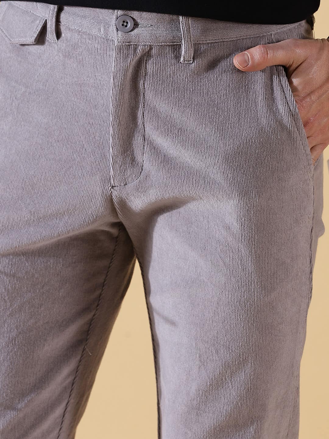 Thomas Scott Men Textured Smart Slim Fit Easy Wash Corduroy Chinos Trousers