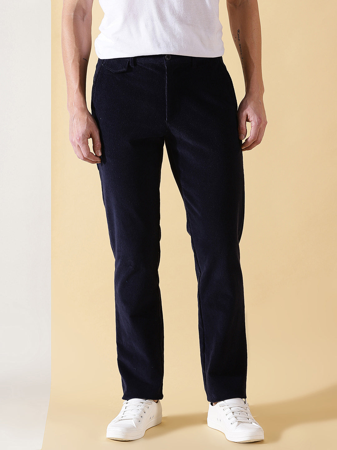 Thomas Scott Men Smart Slim Fit Easy Wash Corduroy Chinos Trousers