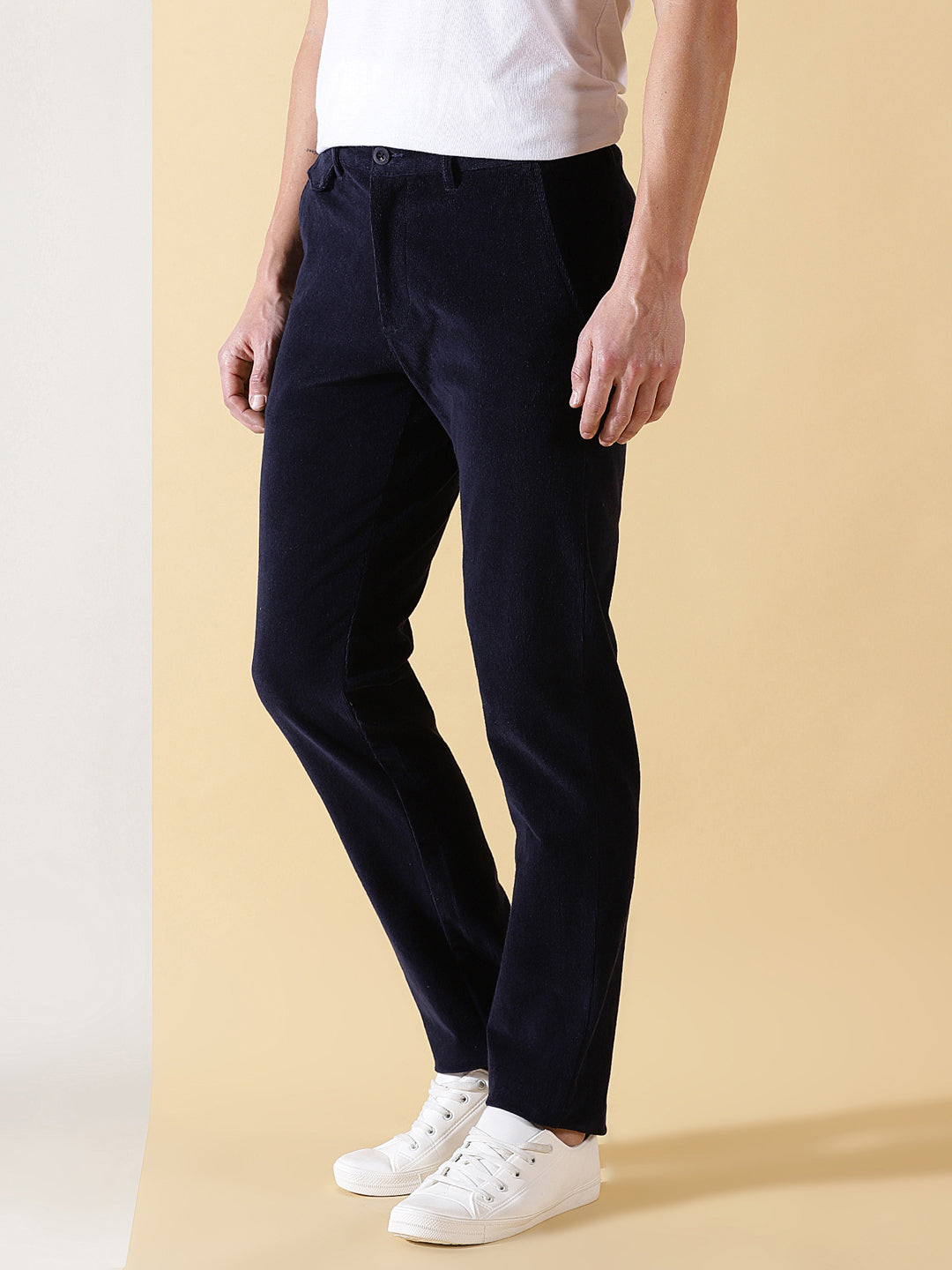 Thomas Scott Men Smart Slim Fit Easy Wash Corduroy Chinos Trousers