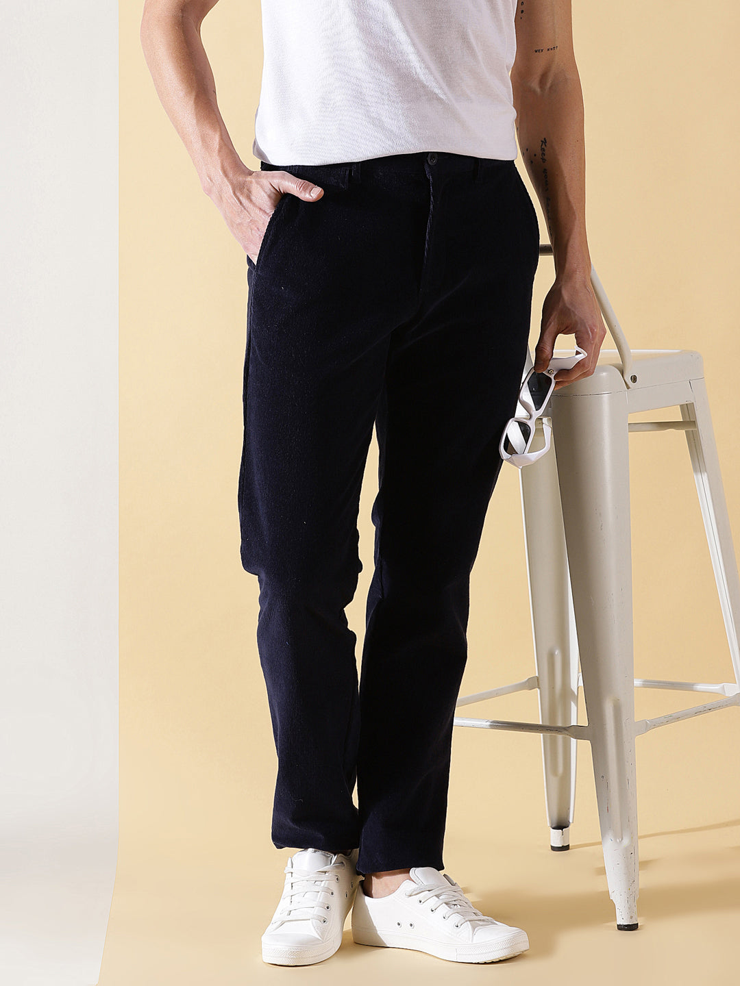 Thomas Scott Men Smart Slim Fit Easy Wash Corduroy Chinos Trousers