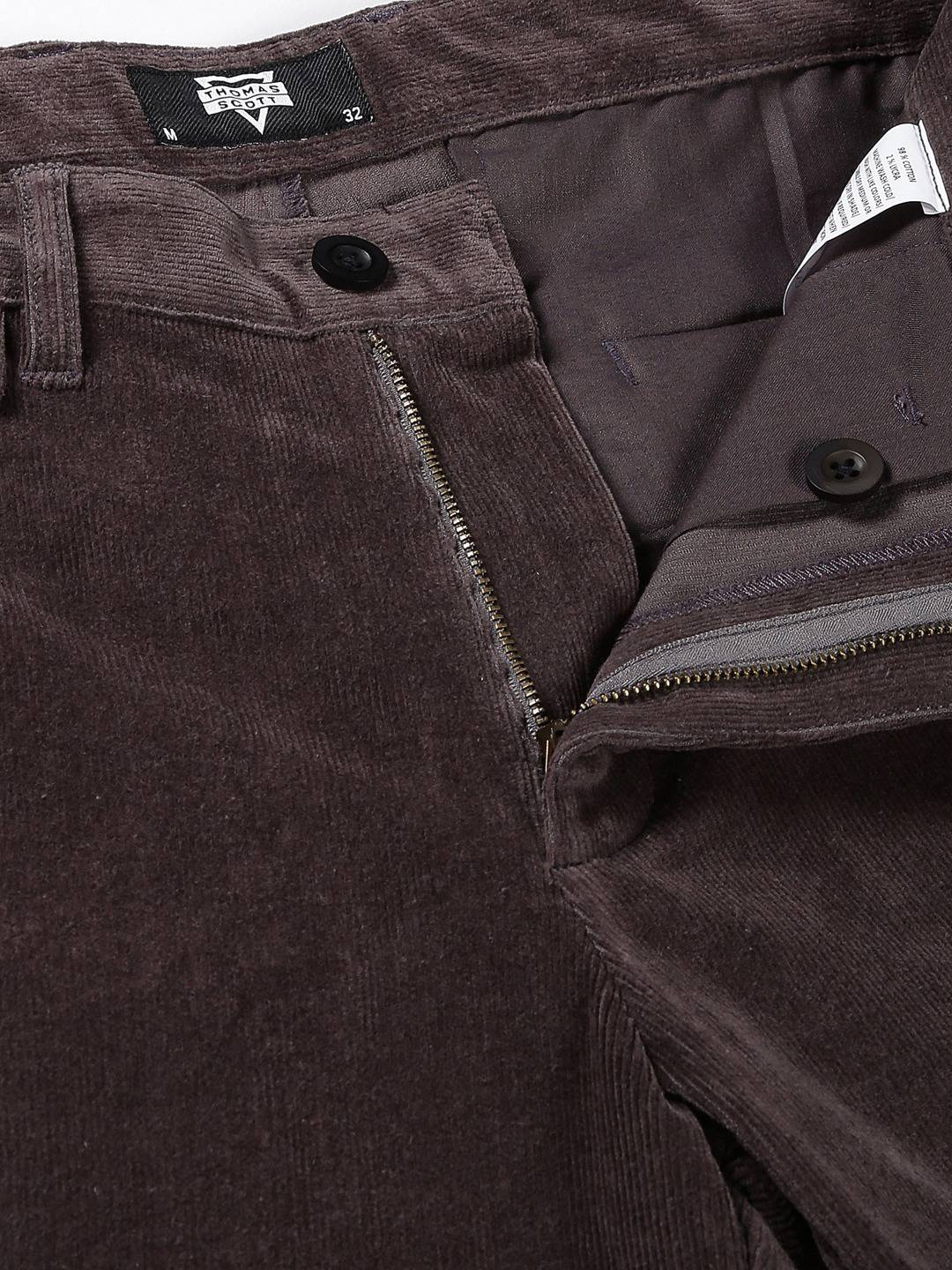 Thomas Scott Men Textured Smart Slim Fit Easy Wash Corduroy Chinos Trousers