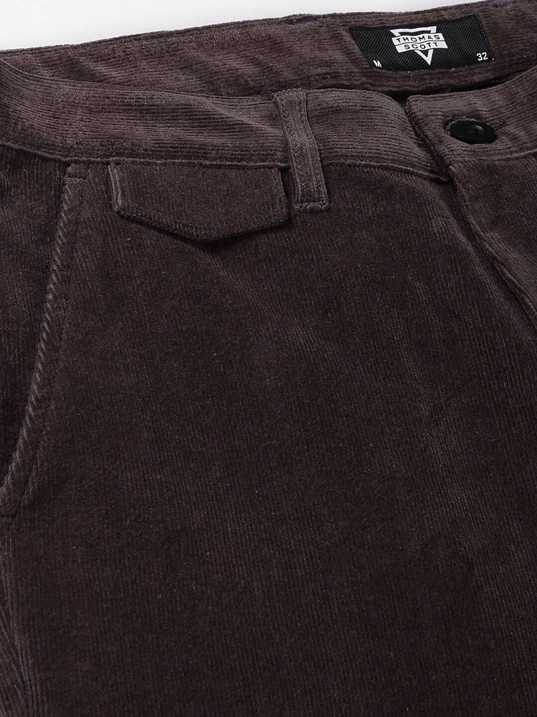 Thomas Scott Men Textured Smart Slim Fit Easy Wash Corduroy Chinos Trousers