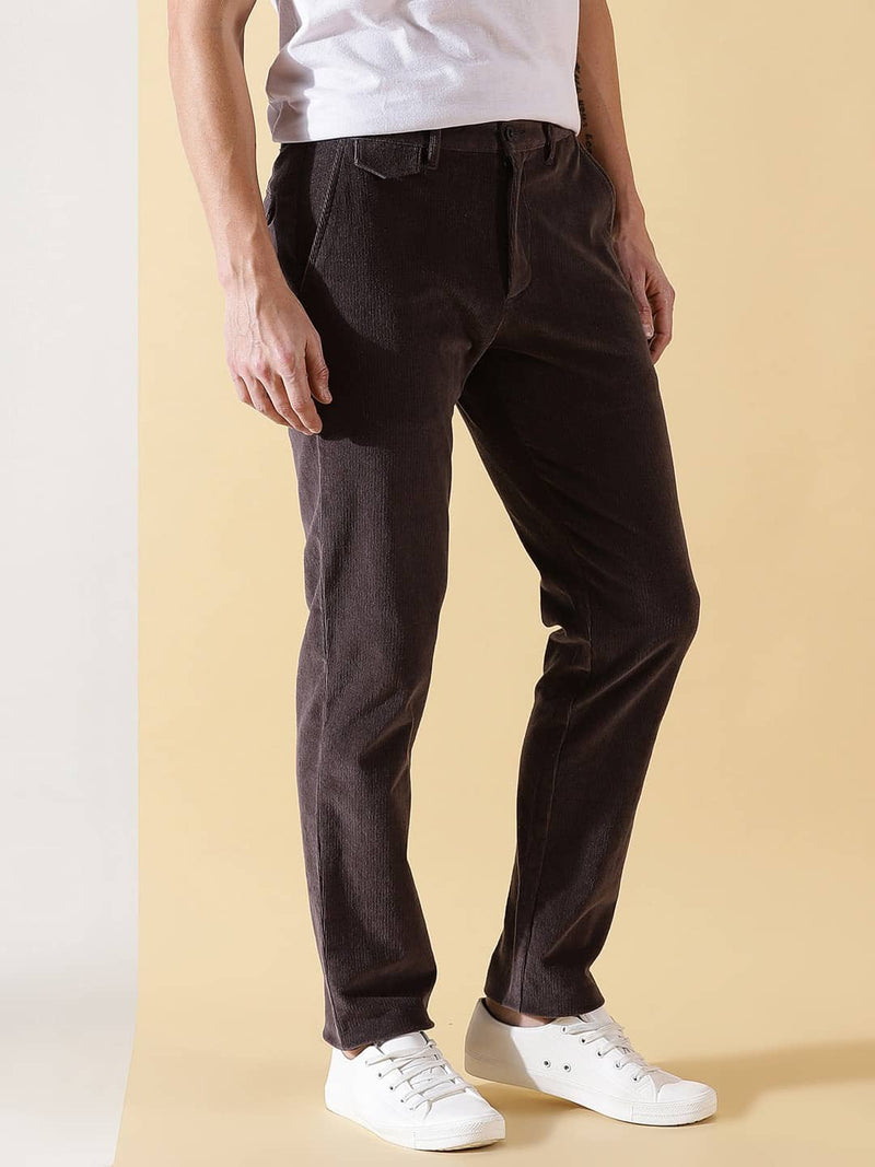 Thomas Scott Men Textured Smart Slim Fit Easy Wash Corduroy Chinos Trousers