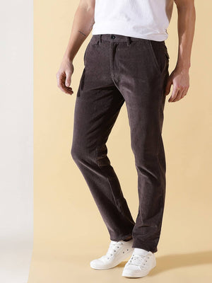 Thomas Scott Men Textured Smart Slim Fit Easy Wash Corduroy Chinos Trousers