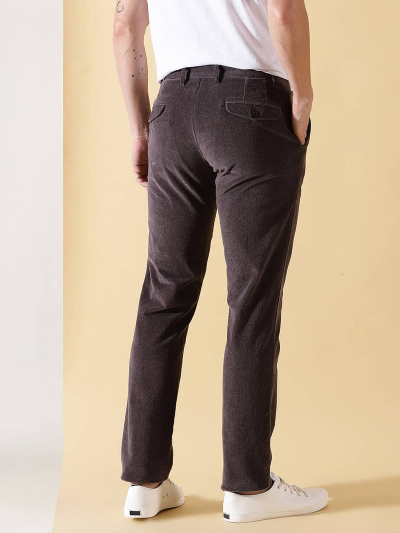 Thomas Scott Men Textured Smart Slim Fit Easy Wash Corduroy Chinos Trousers